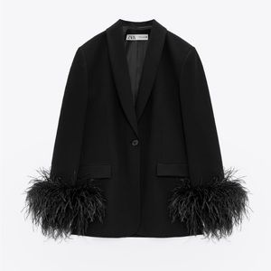 Zara feather trim pocket blazer NWT size S